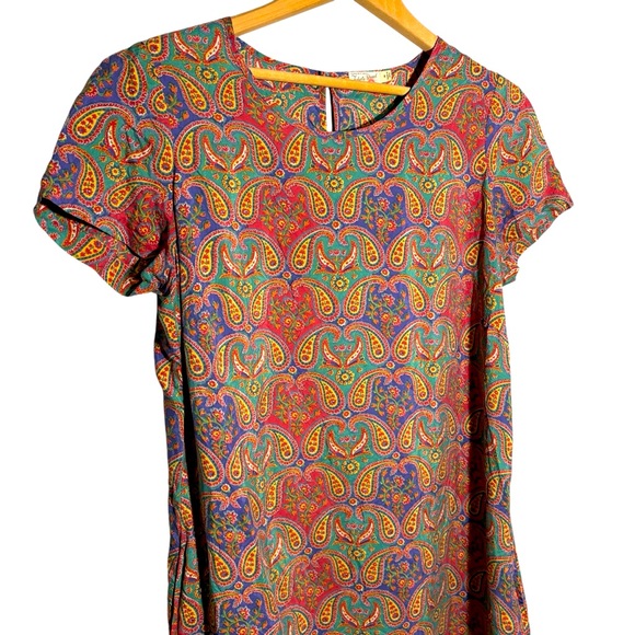 FAHERTY | Women’s Multicolor 100% Silk Paisley Floral Midi Dress size Medium - Picture 5 of 12